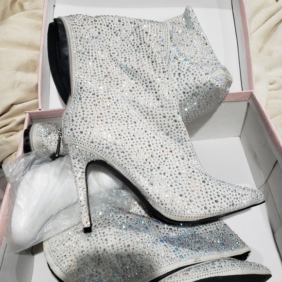 Cape Robbin Shoes - Thigh High White Rhinestone covered heeled boots
